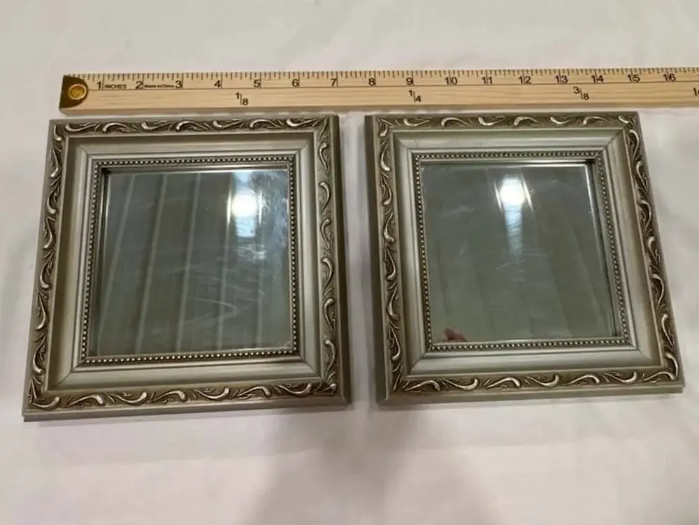 Set of 2 Vintage Style Silver Ornate Beaded Wall Mirrors with Scroll Motif